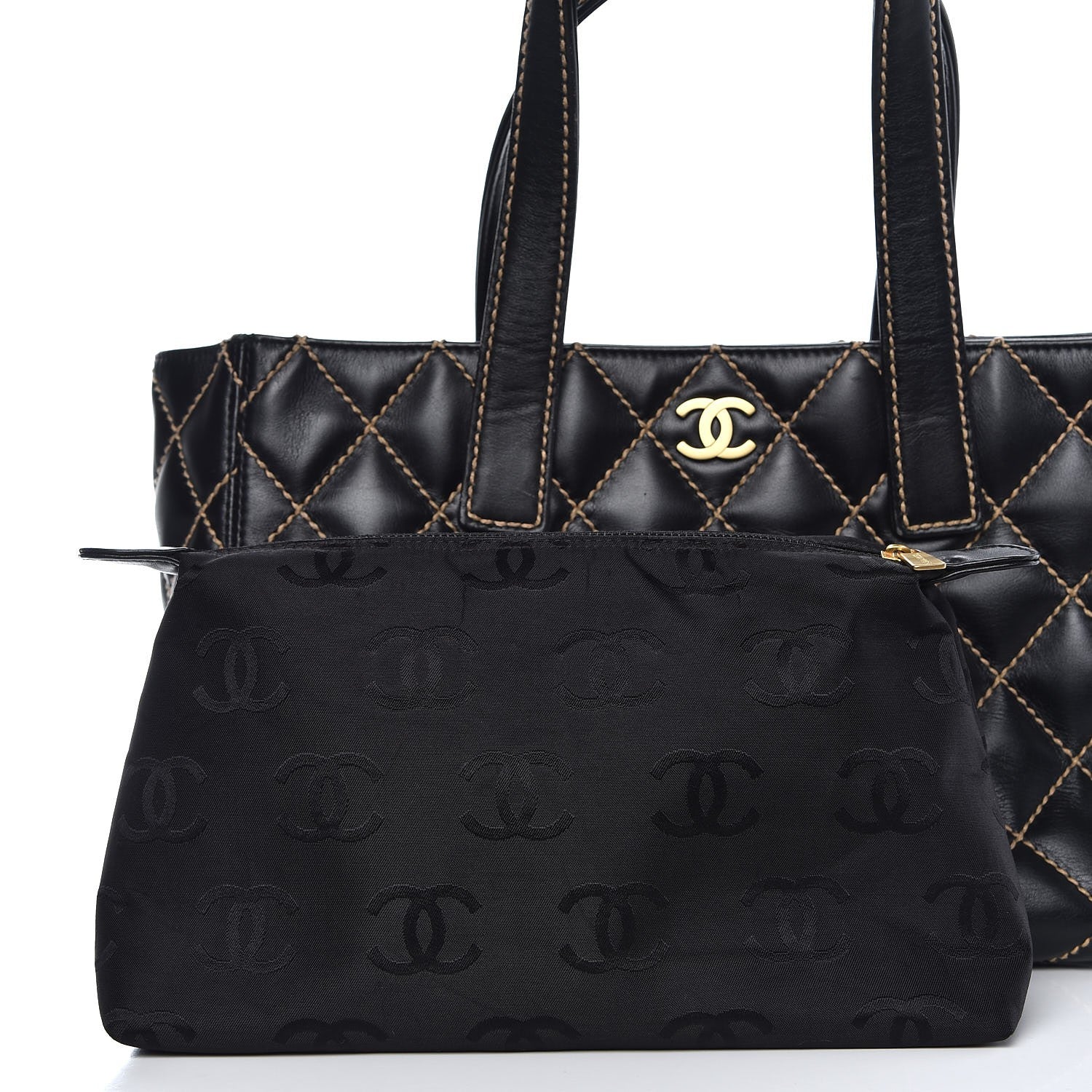Chanel Calfskin Contrast Stitch Surpique Tote Black 3 of 13