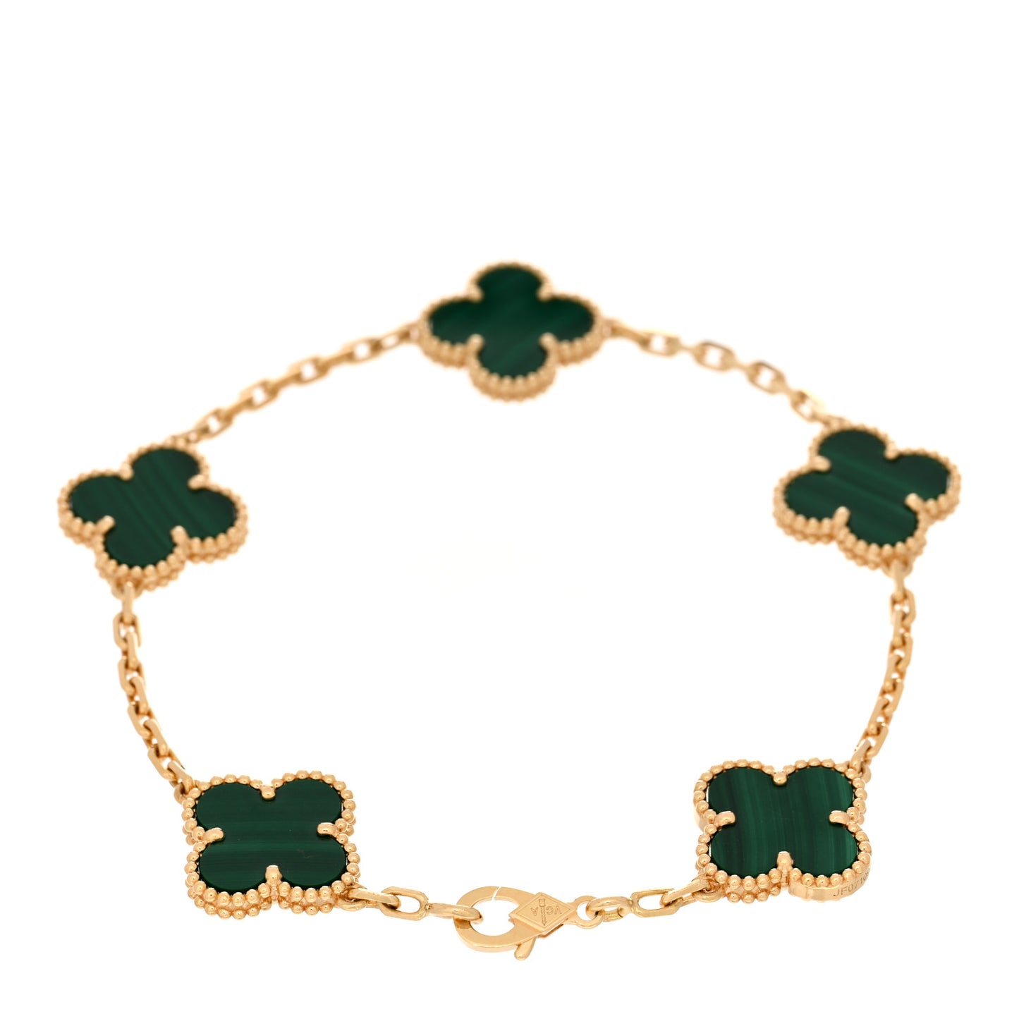 18K Yellow Gold Malachite 5 Motifs Vintage Alhambra Bracelet