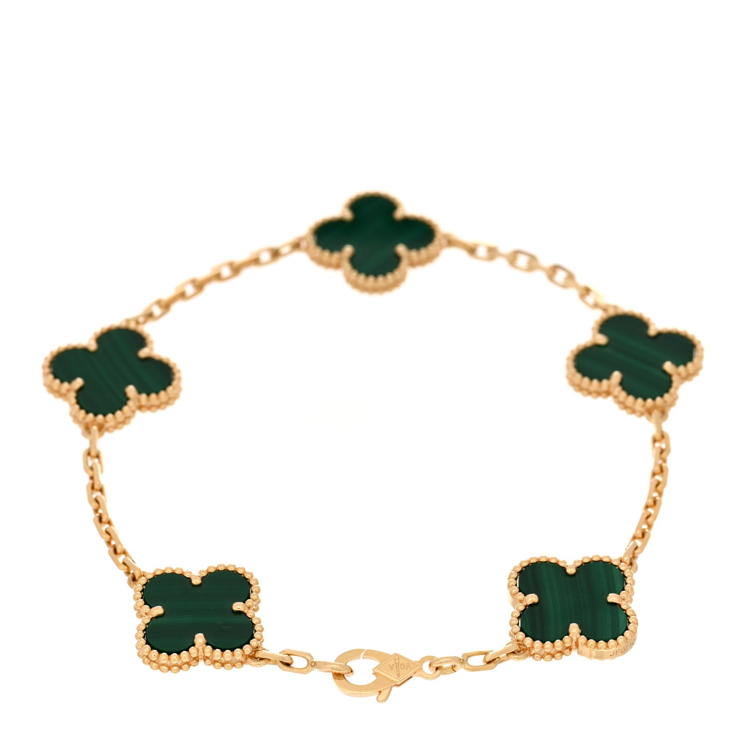 Van Cleef & Arpels 18K Yellow Gold Malachite 5 Motifs Vintage Alhambra Bracelet 2 of 5