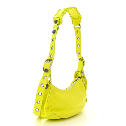 Balenciaga Extra Supple Calfskin Crocodile Embossed Le Cagole Shoulder Bag XS Fluo Yellow 4 of 11