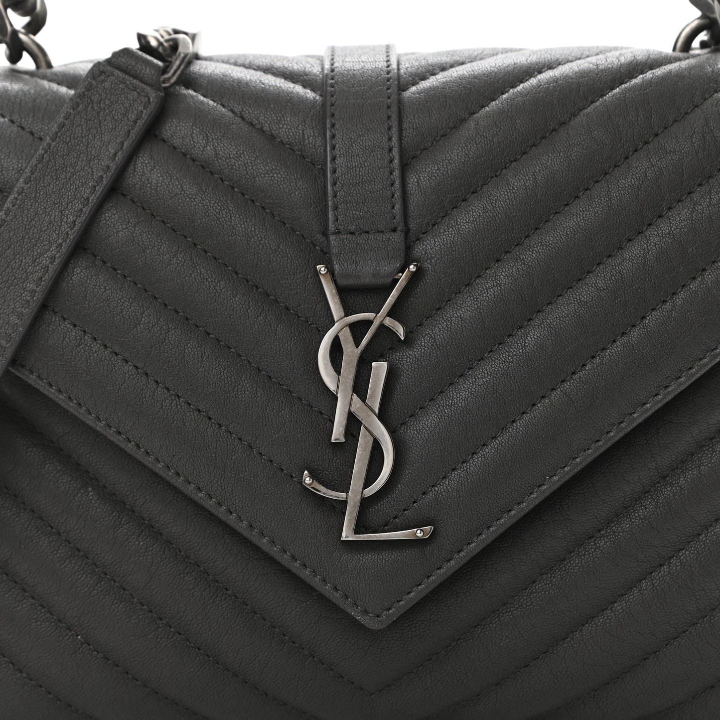 Sheepskin Matelasse Chevron Monogram Medium College Bag Asphalt
