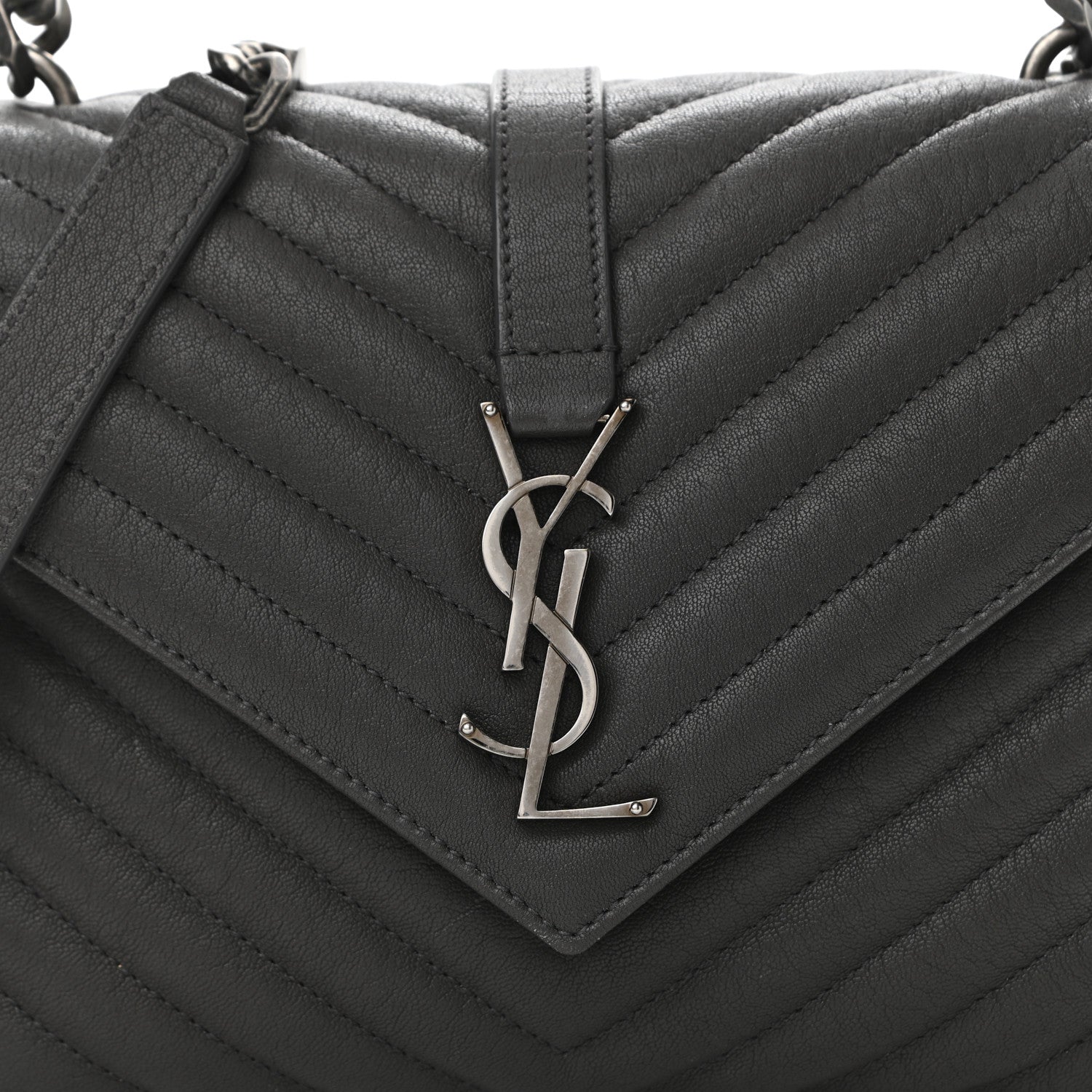 Saint Laurent Sheepskin Matelasse Chevron Monogram Medium College Bag Asphalt 7 of 9