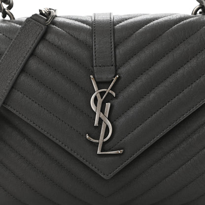 Saint Laurent Sheepskin Matelasse Chevron Monogram Medium College Bag Asphalt 7 of 9