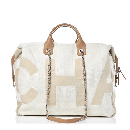 Chanel Canvas Maxi Bowling Bag White Beige 1 of 11