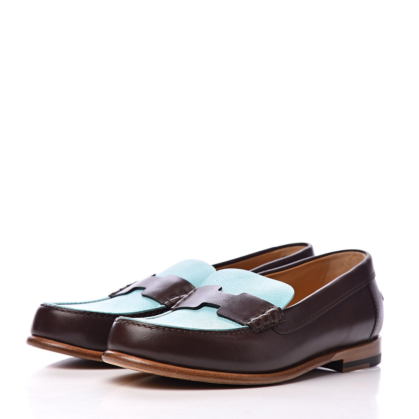 Calfskin Epsom Womens Kennedy Loafers 38.5 Tabac Bleu Atoll