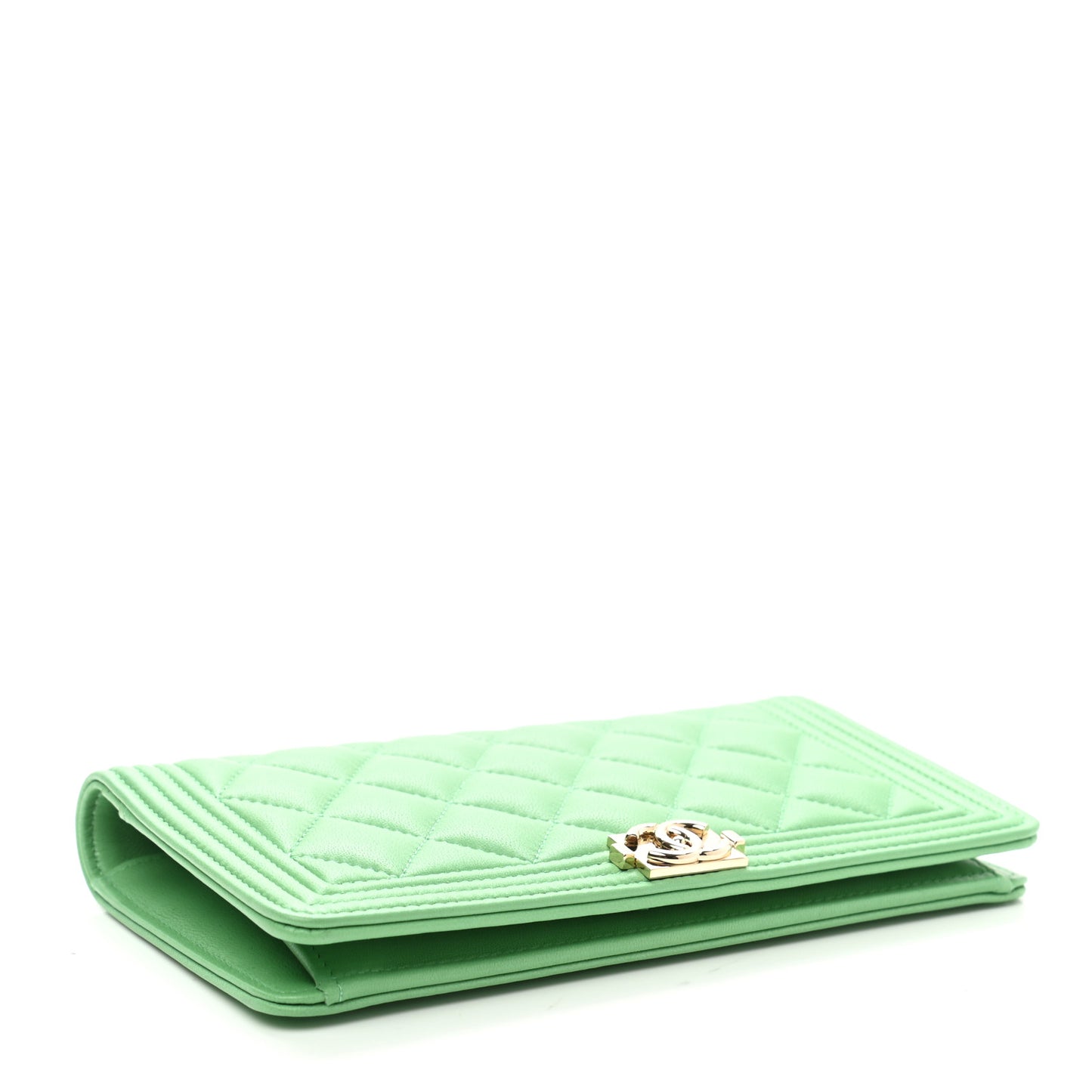 Lambskin Quilted Boy Yen Wallet Green