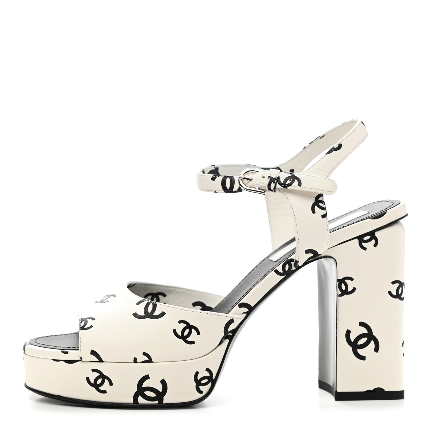 Printed Lambskin Coco Beach Platform Sandals 40 White Black