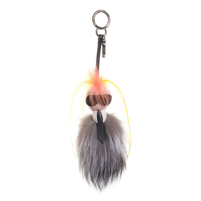 Fendi Fox Mink Goat Fur Mini Karlito Bag Charm White Black Flamingo 1 of 5