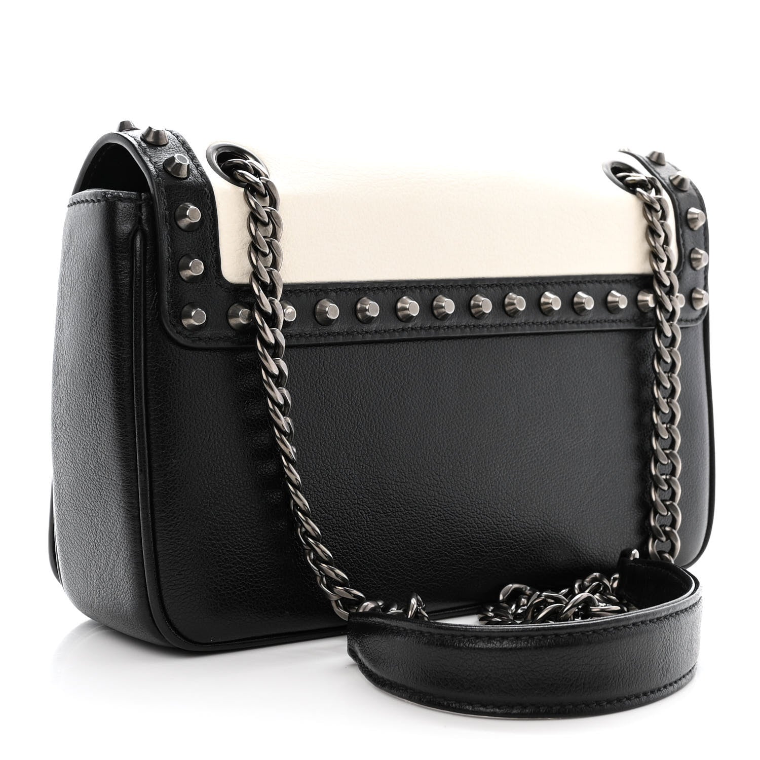 Prada Glace Calfskin Studded Crossbody White Black 3 of 14
