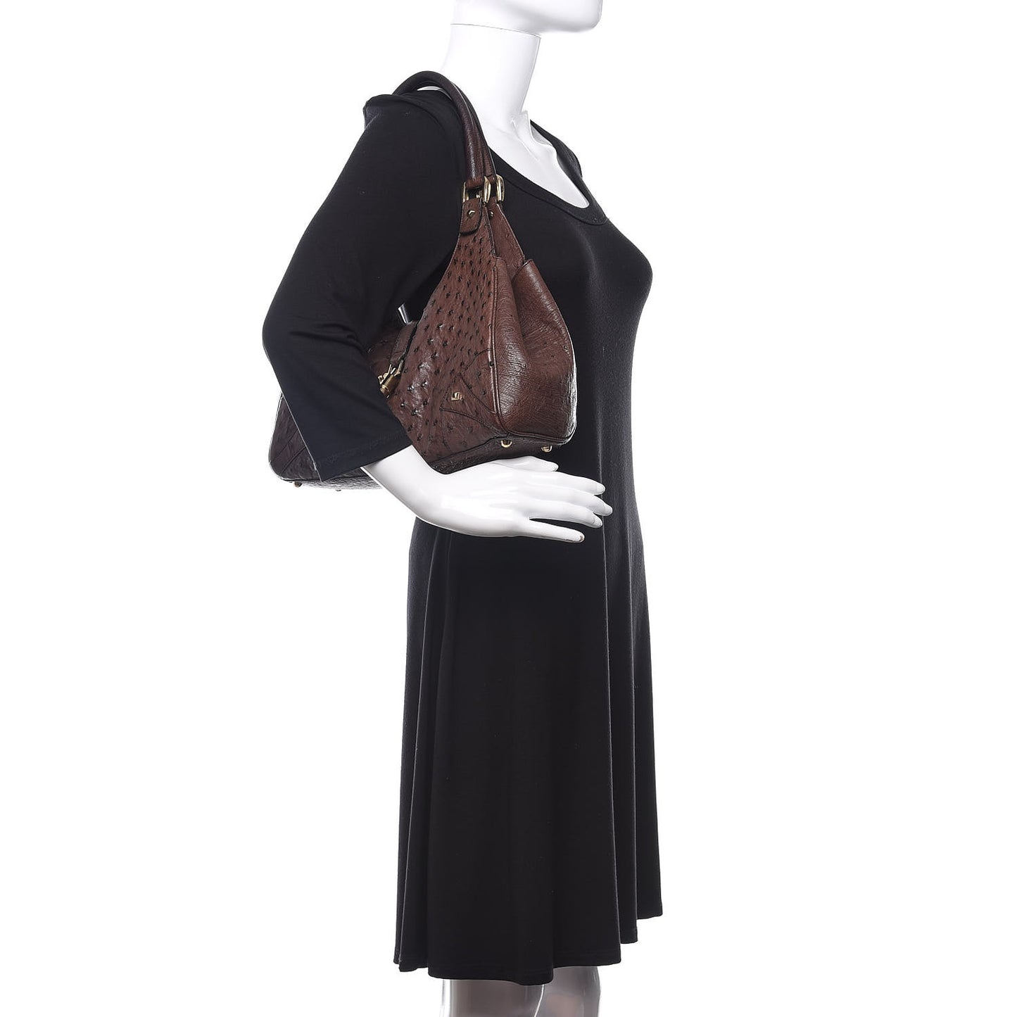 Ostrich Large Bardot Shoulder Bag Brown
