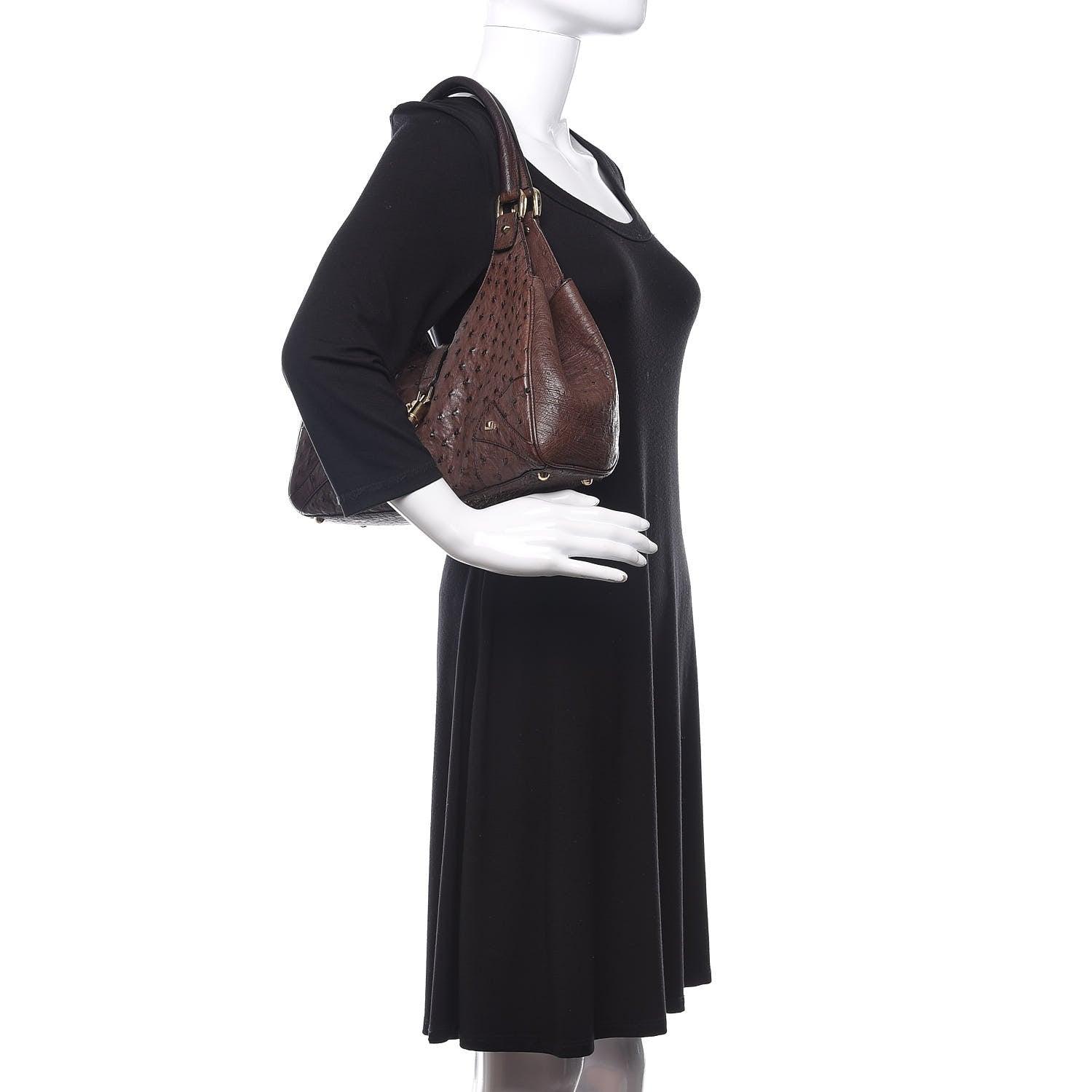 Gucci Ostrich Large Bardot Shoulder Bag Brown 2 of 12