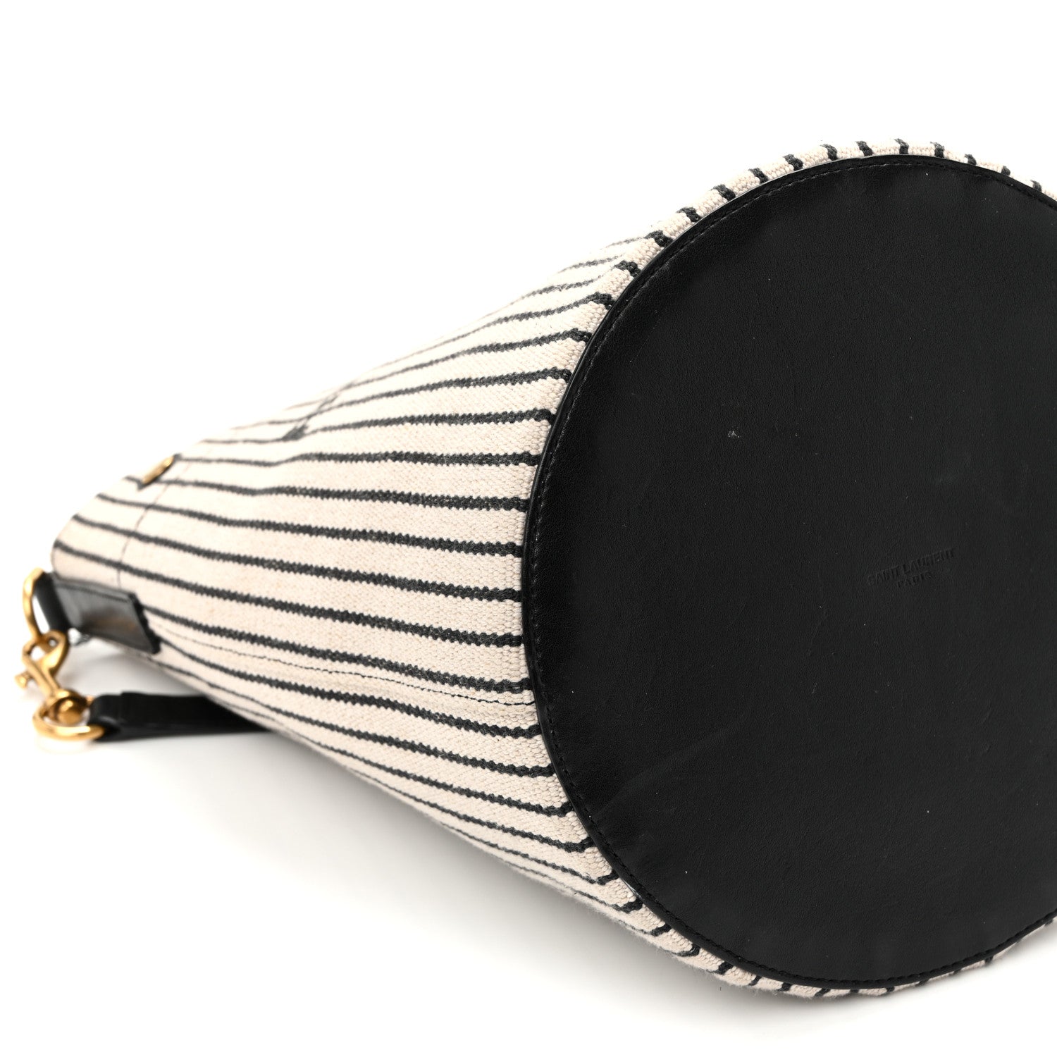 Saint Laurent Linen Calfskin Striped Rive Gauche Bucket Bag Grey Cream Black 9 of 10