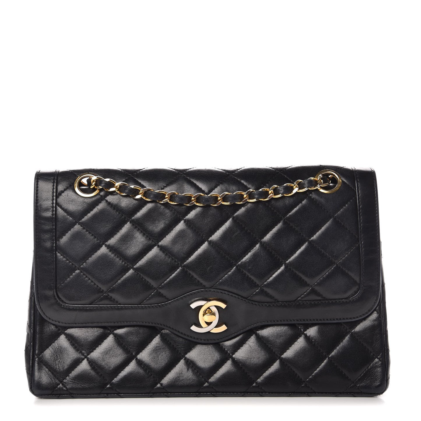 Lambskin Quilted Medium Double Flap Black