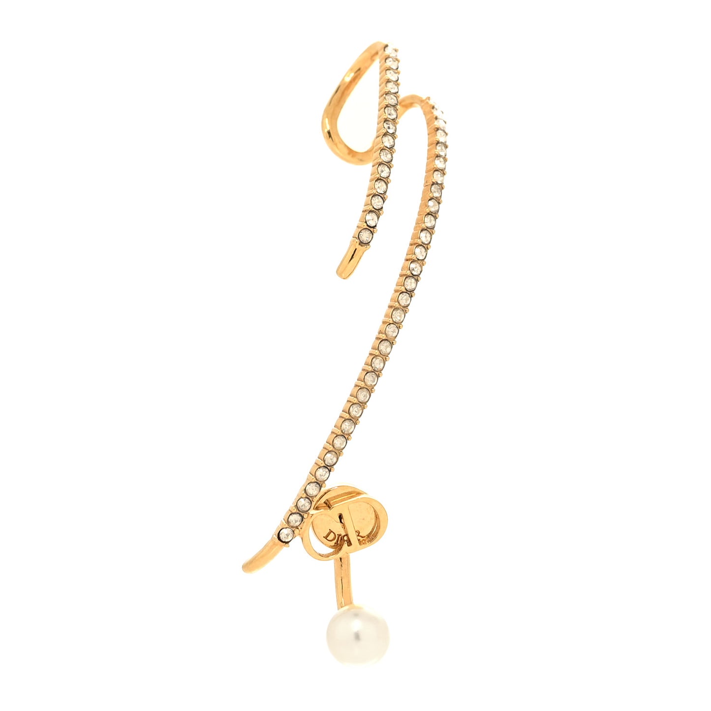 Metal Crystal Pearl CD Ear Cuff Gold
