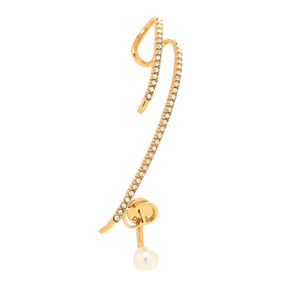 Christian Dior Metal Crystal Pearl CD Ear Cuff Gold 1 of 4
