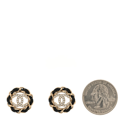 Chanel Crystal Lambskin Chain CC Stud Earrings Black Gold 2 of 5