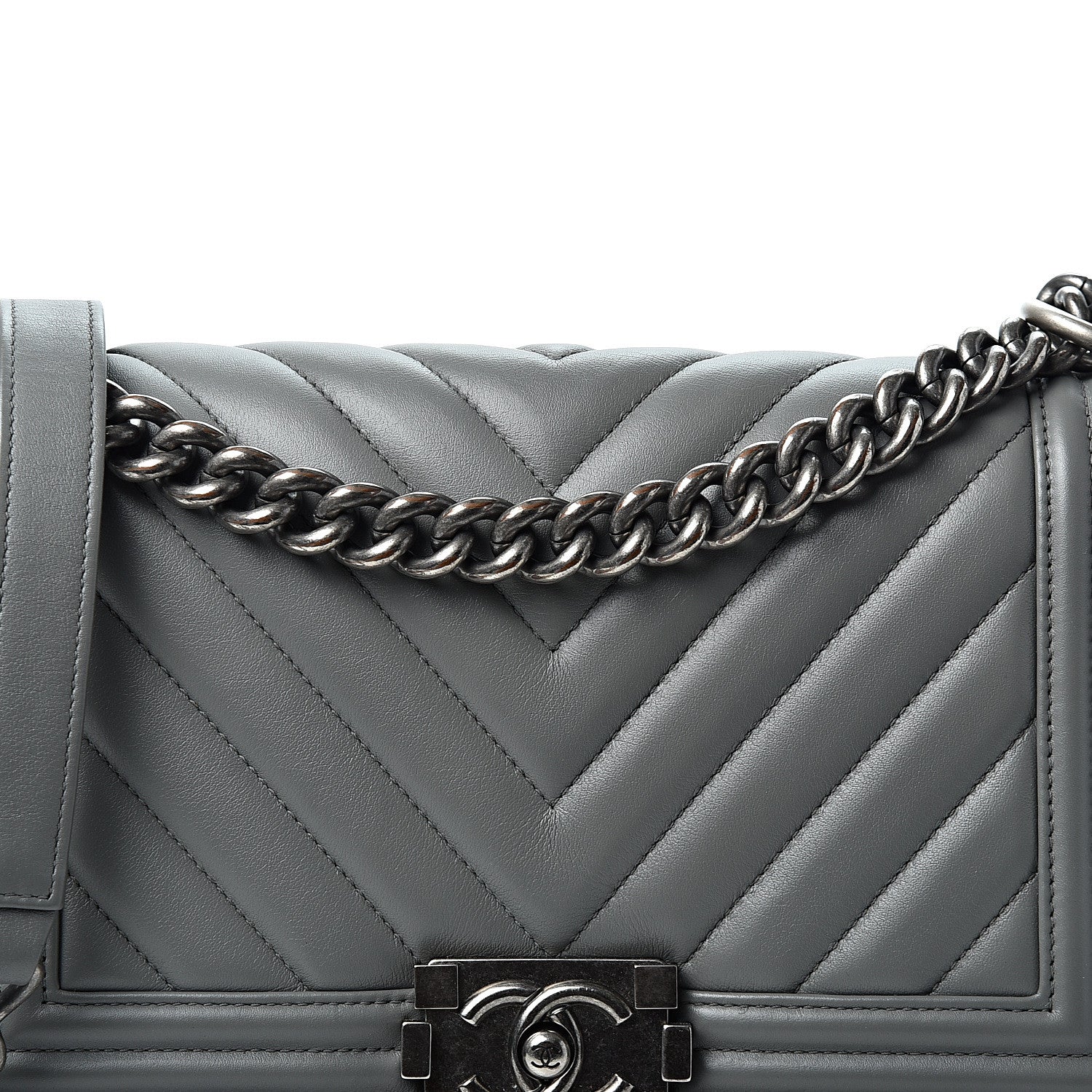 Chanel Calfskin Chevron Quilted Medium Boy Flap Grey 7 of 9
