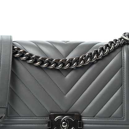 Chanel Calfskin Chevron Quilted Medium Boy Flap Grey 7 of 9