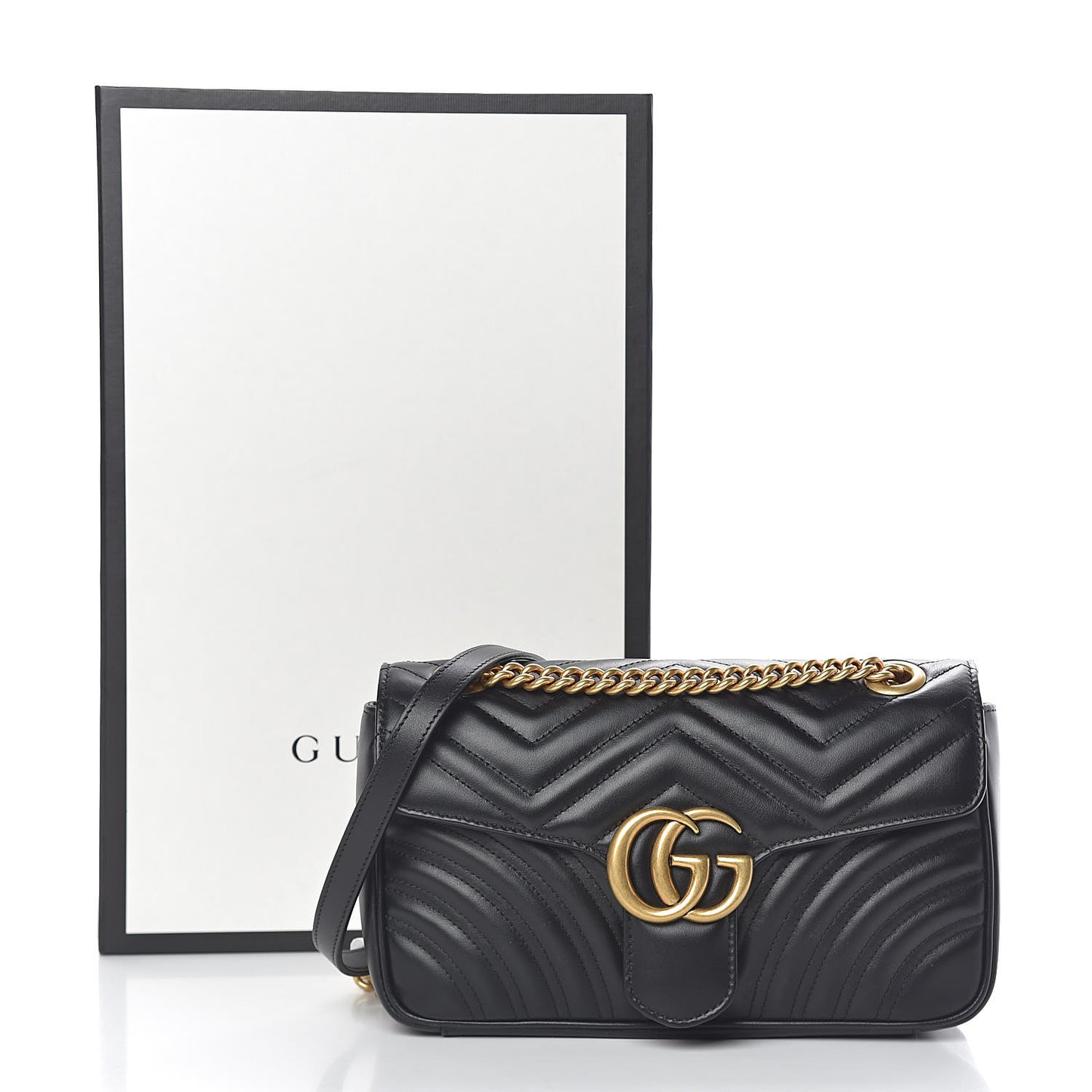 Calfskin Matelasse Small GG Marmont Shoulder Bag Black