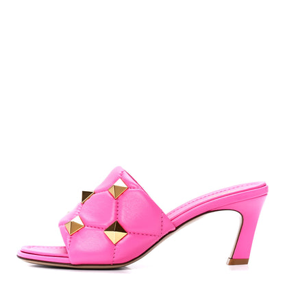 Valentino Garavani Nappa Quilted Roman Stud 65mm Slide Sandals 37 Feminine Pink 1 of 9