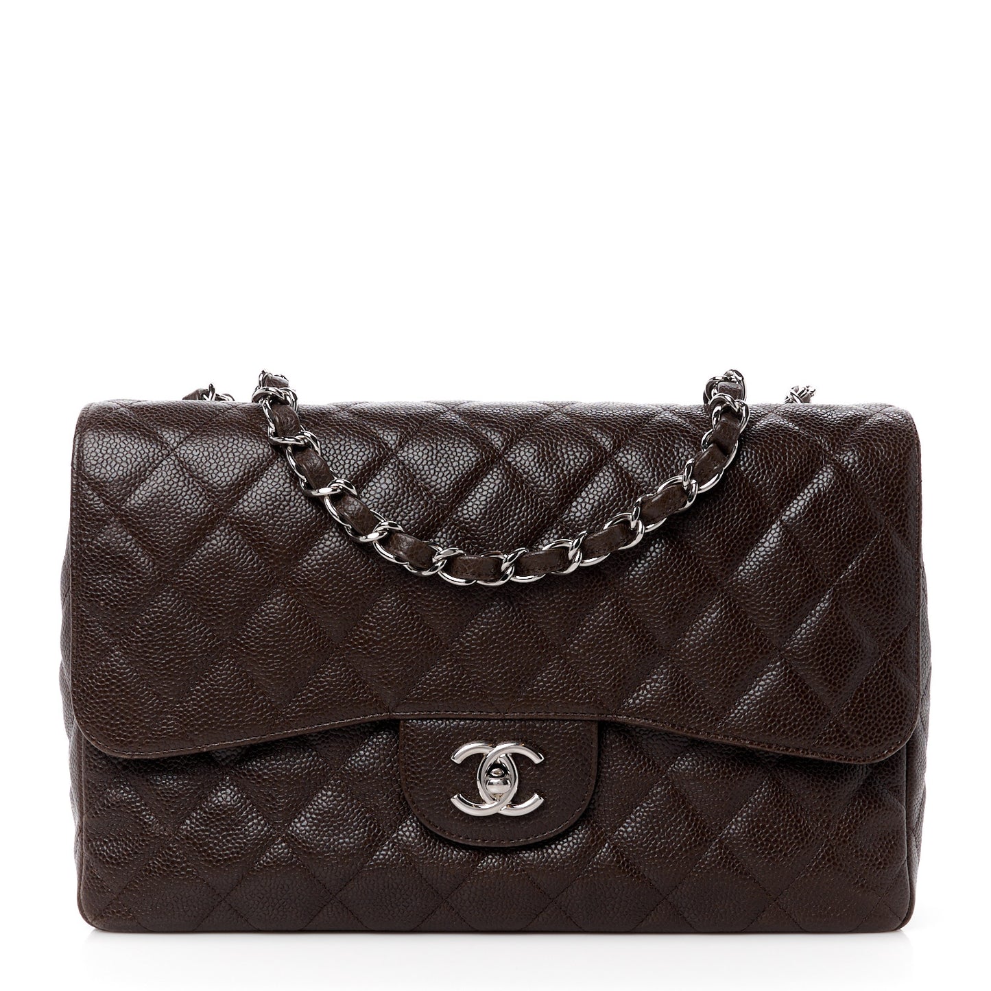 Caviar Quilted Jumbo Single Flap Dark Brown
