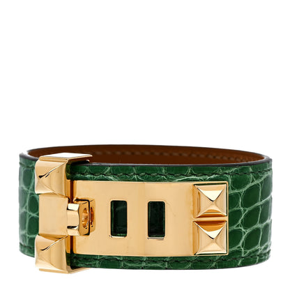 Hermes Shiny Alligator Collier De Chien CDC Bracelet T2 Vert Jade 1 of 6