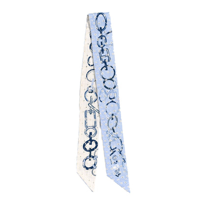 Hermes Silk Embroidered Do Re Boucles Broderie Anglaise Twilly Bleu White Marine 2 of 4