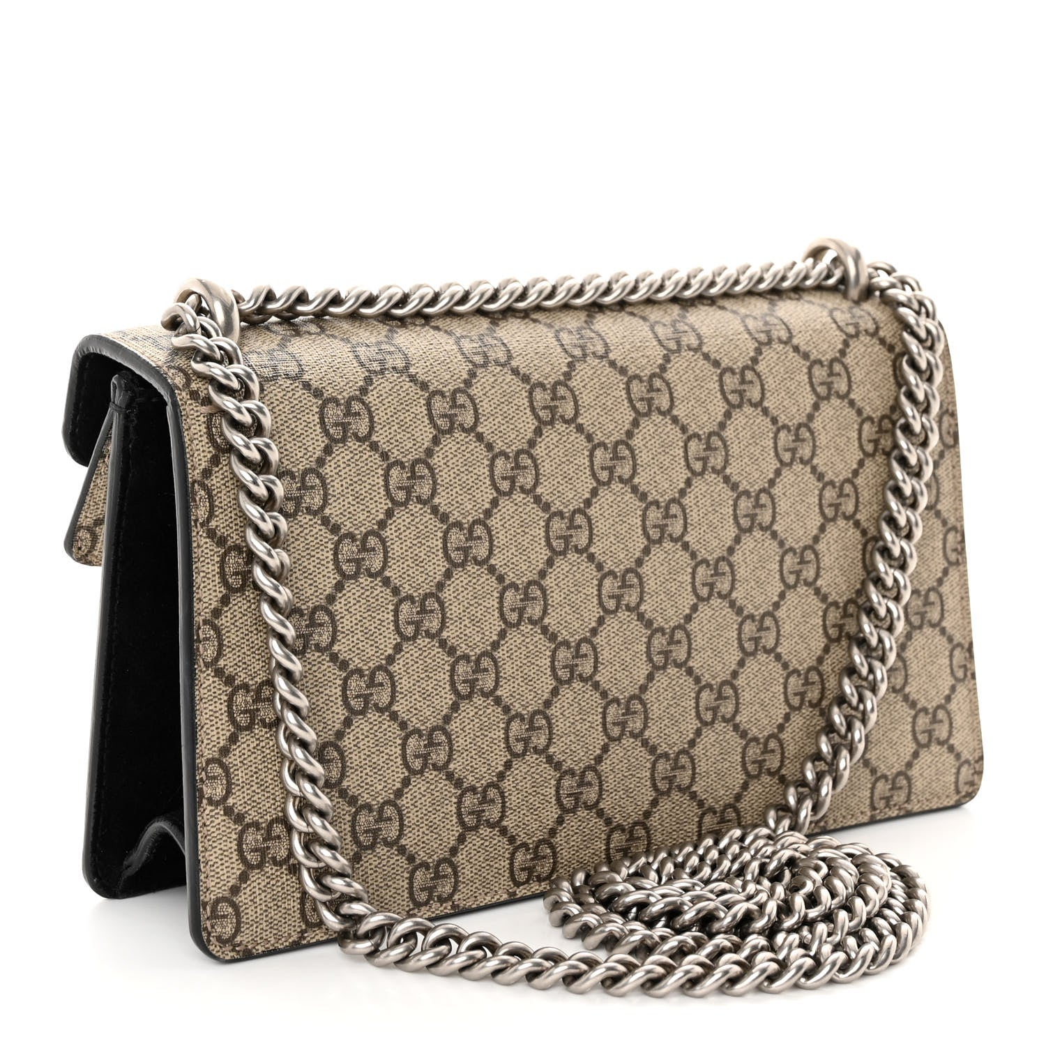 Gucci GG Supreme Monogram Suede Crystal Small Dionysus Shoulder Bag Beige Ebony Black 3 of 11