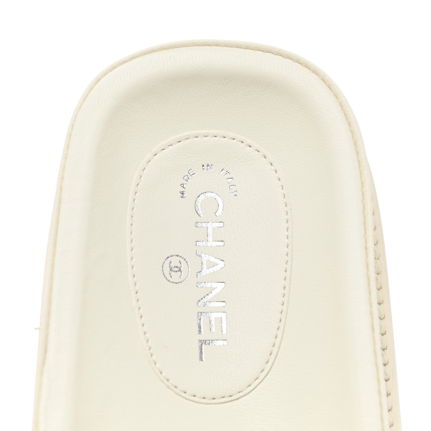 Lambskin Cha-Nel Mule Sandals 38 Ivory Multicolor