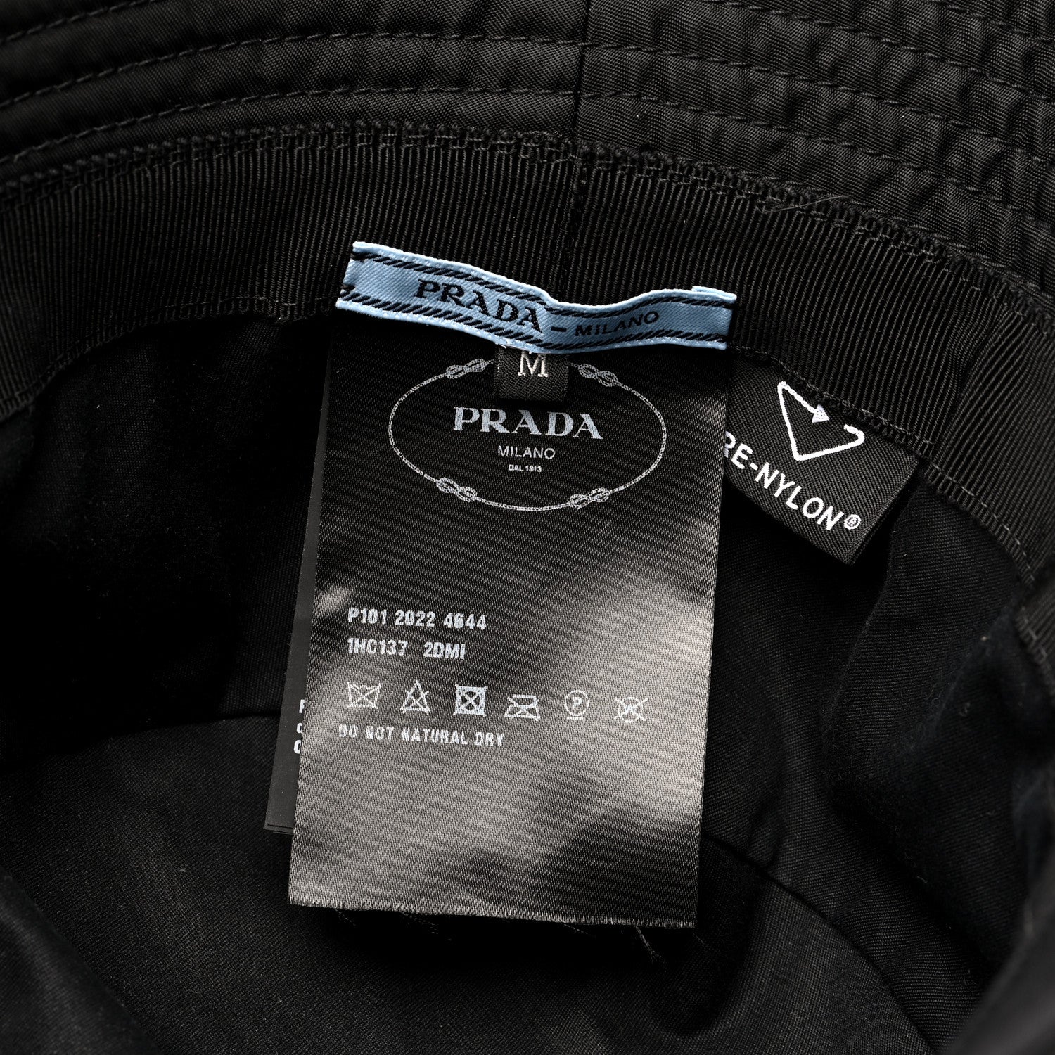 Prada Re-Nylon Metal Triangle Logo Womens Bucket Hat M Black 8 of 8