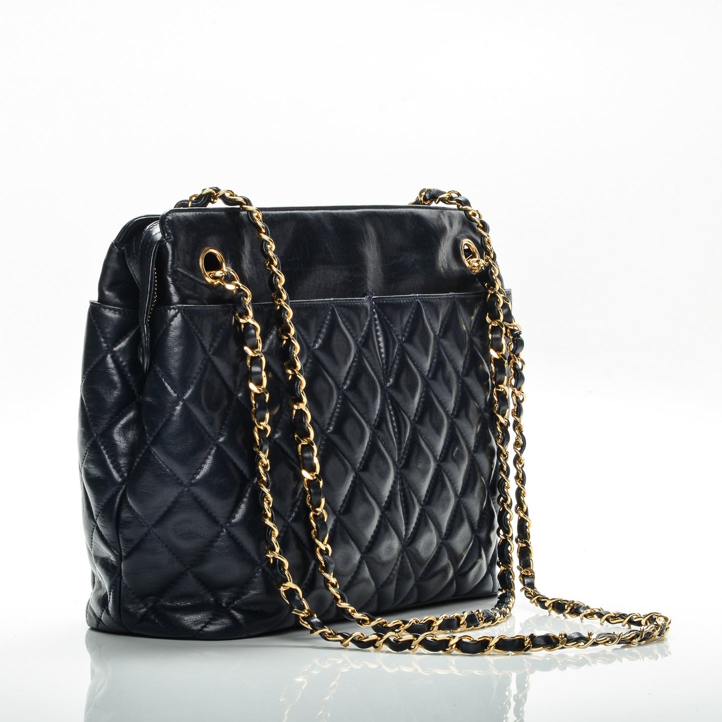 Lambskin Quilted Shoulder Bag Navy Blue