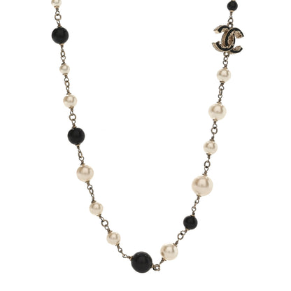 Chanel Pearl Enamel Beaded CC Baroque Long Necklace Black White Gold 1 of 5