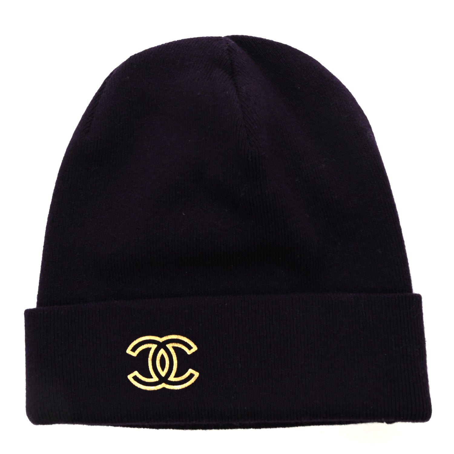 Chanel Cashmere CC Beanie Hat Purple Gold 1 of 5