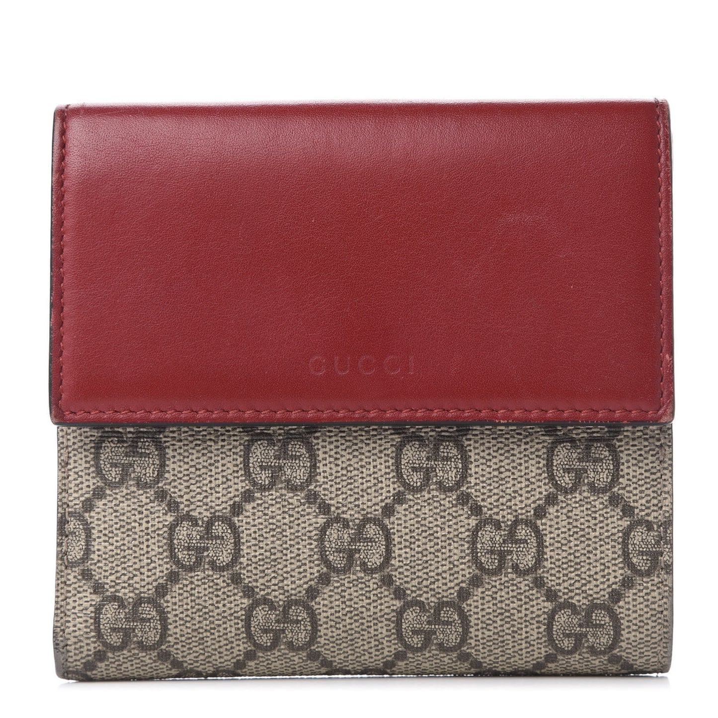 GG Supreme Monogram Calfskin French Flap Wallet Beige Ebony Hibiscus Red New Rosette