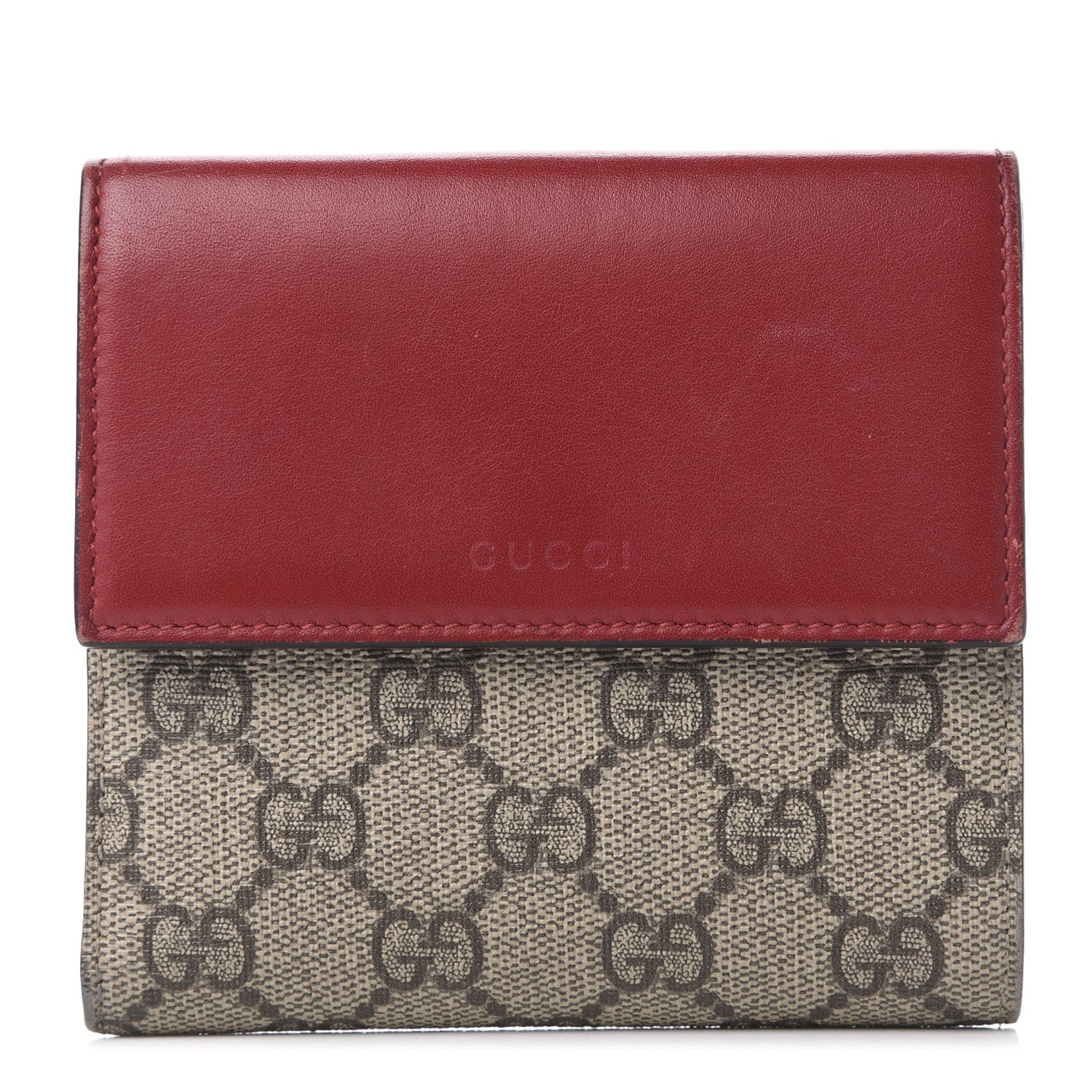 Gucci GG Supreme Monogram Calfskin French Flap Wallet Beige Ebony Hibiscus Red New Rosette 1 of 9