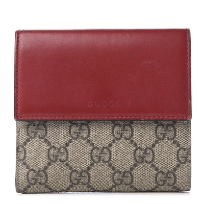 Gucci GG Supreme Monogram Calfskin French Flap Wallet Beige Ebony Hibiscus Red New Rosette 1 of 9
