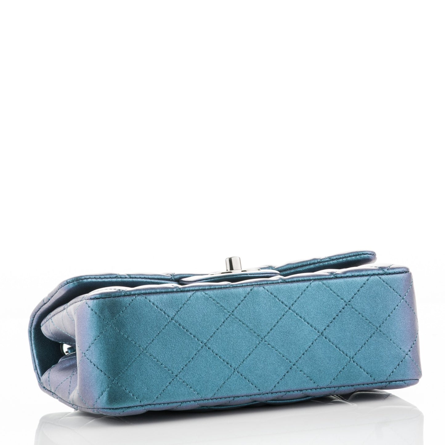 Iridescent Lambskin Quilted Mini Rectangular Flap Turquoise