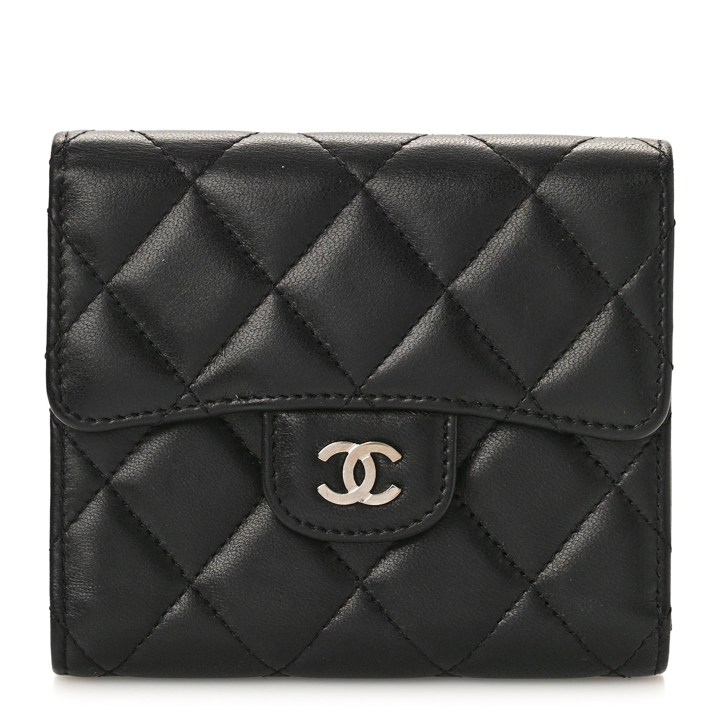 Lambskin Quilted Small Compact Wallet Black
