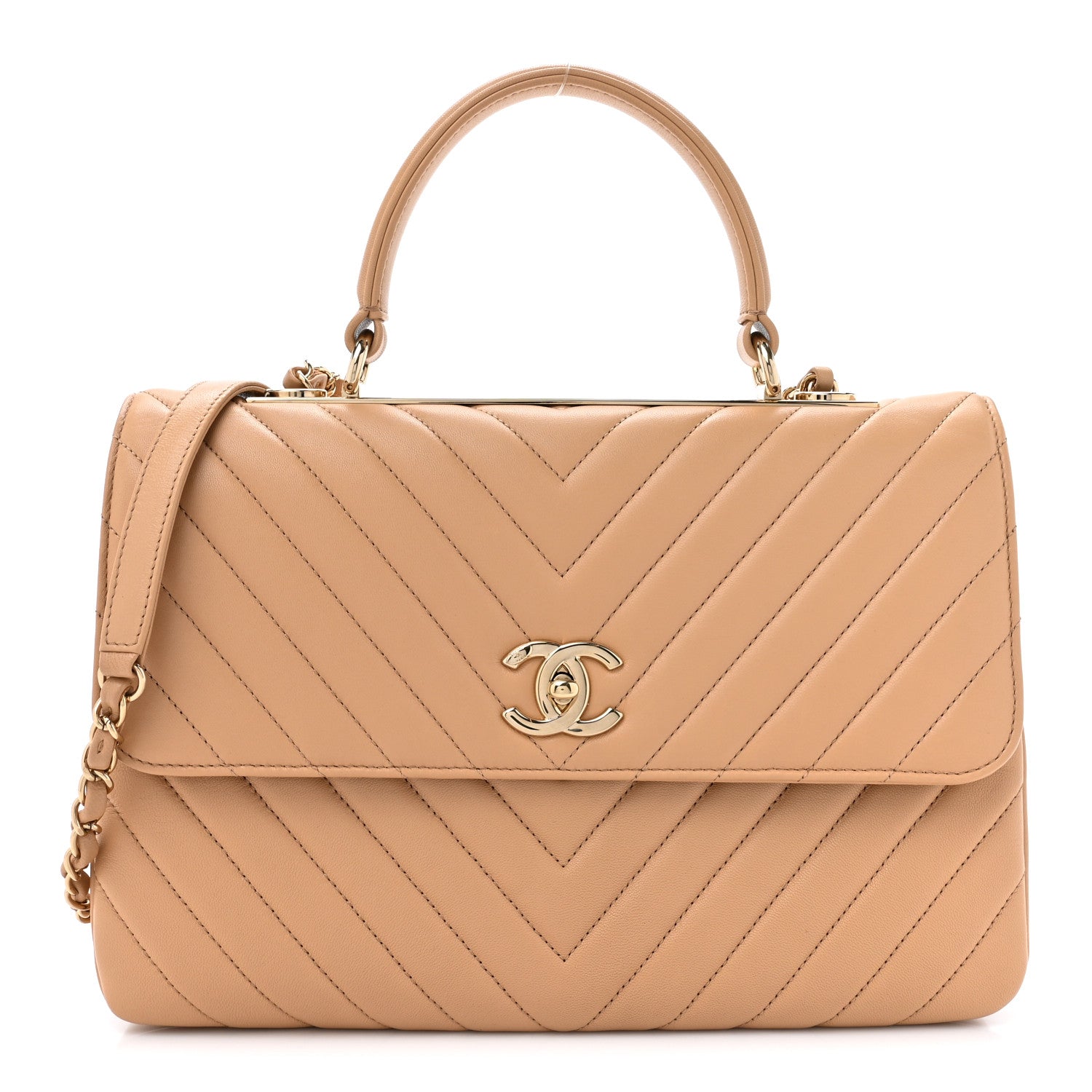 Chanel Lambskin Chevron Quilted Medium Trendy CC Dual Handle Flap Bag Beige 1 of 14