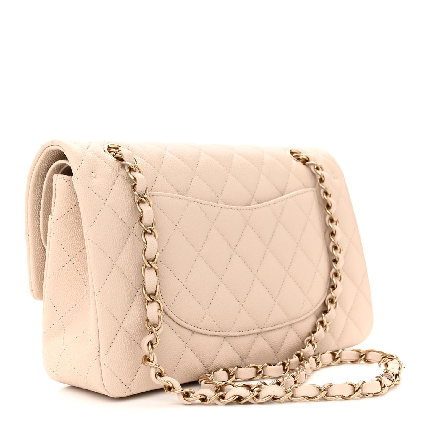 Caviar Quilted Medium Double Flap Ecru