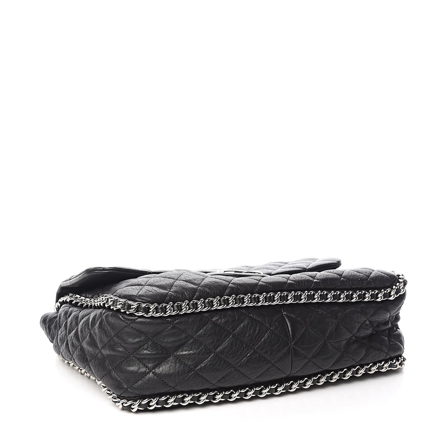 Washed Lambskin Quilted Maxi Chain Around Flap Black