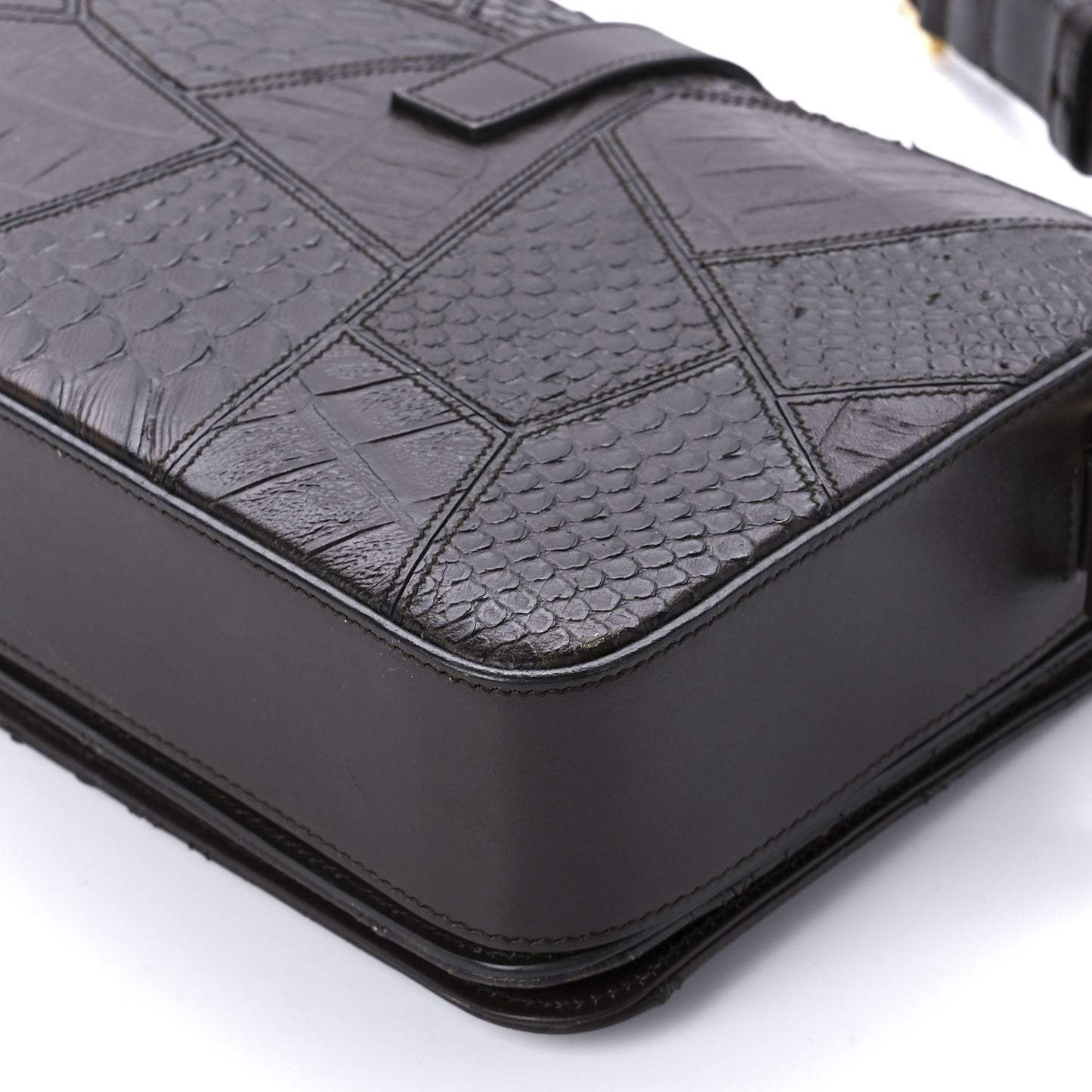 Reptile Calfskin Embossed Patchwork Animal Monogram Universite Bag Brown