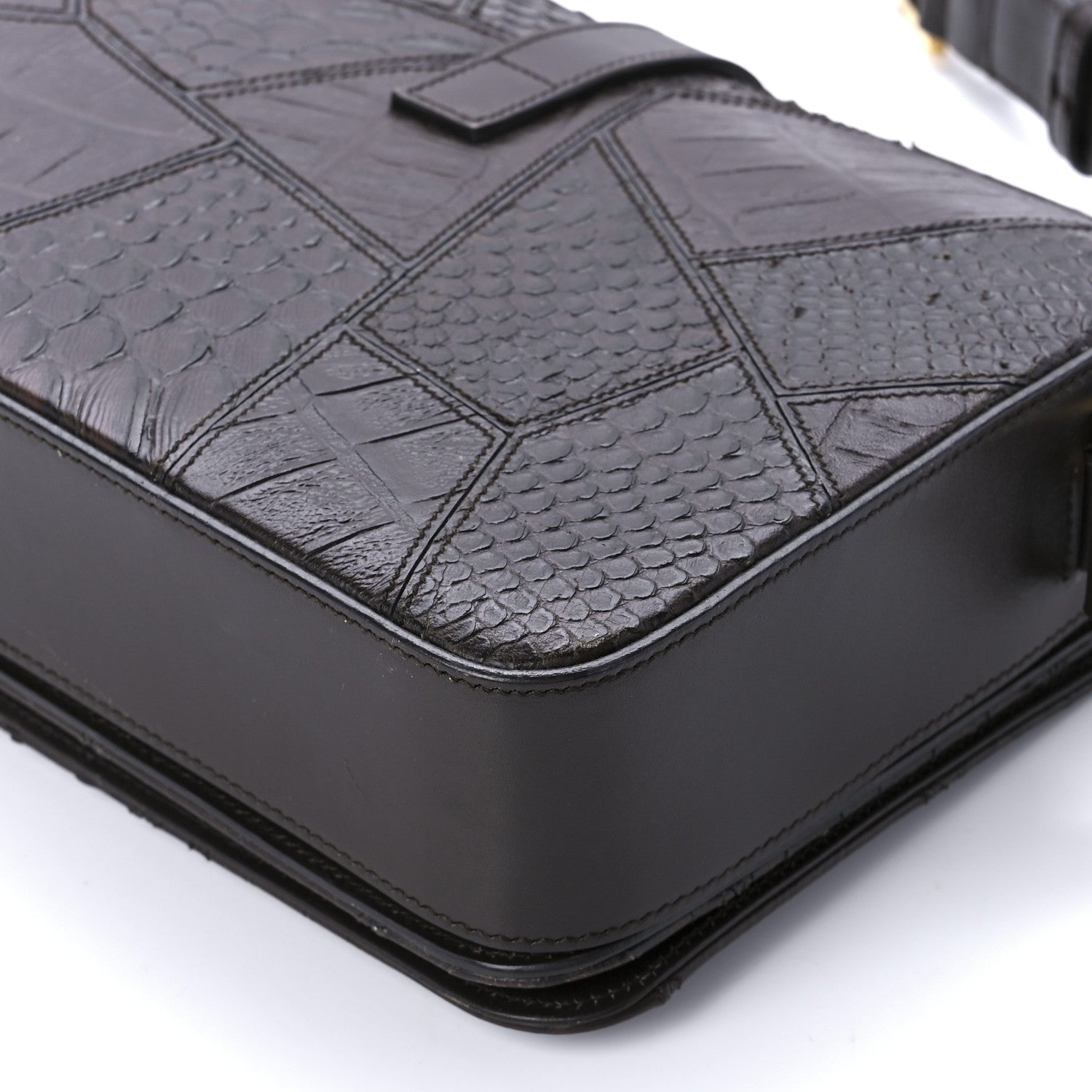Saint Laurent Reptile Calfskin Embossed Patchwork Animal Monogram Universite Bag Brown 10 of 10