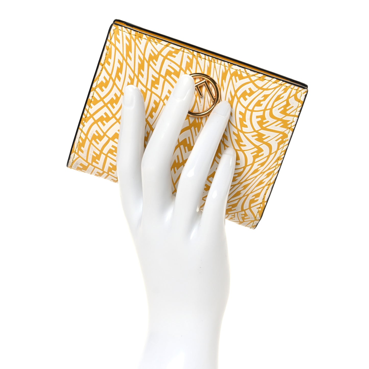 X SARAH COLEMAN Vitello Liberty Ceylon F is Fendi Micro FF Vertigo Embossed Compact Bi-Fold Wallet Mimosa White