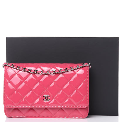 Chanel Patent Quilted Wallet On Chain WOC Fuchsia 11 of 11