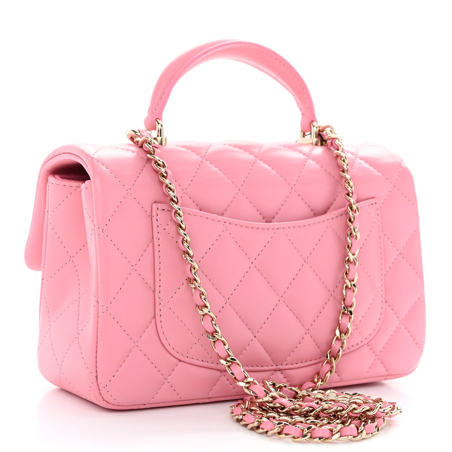 Lambskin Quilted Mini Top Handle Rectangular Flap Pink