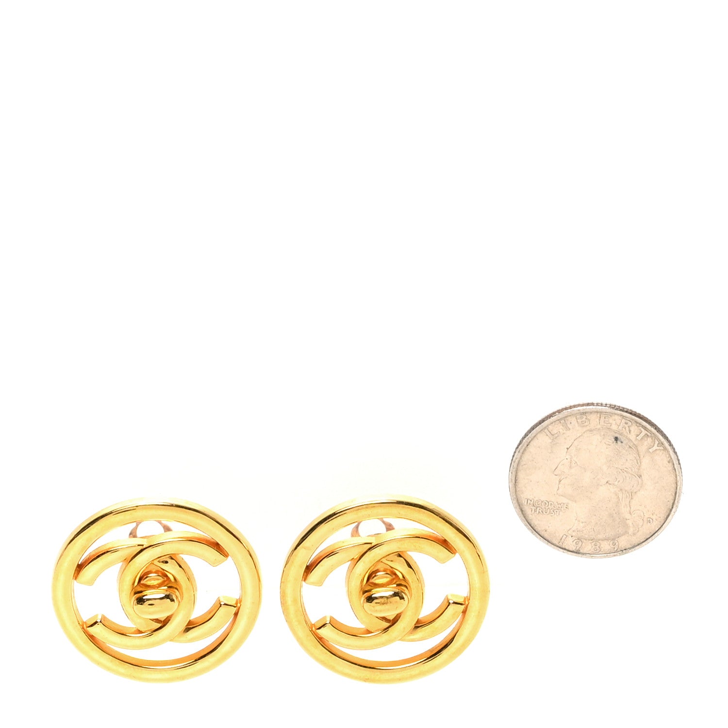 Chanel CC Turnlock Large Clip On Earrings Gold 2 of 4