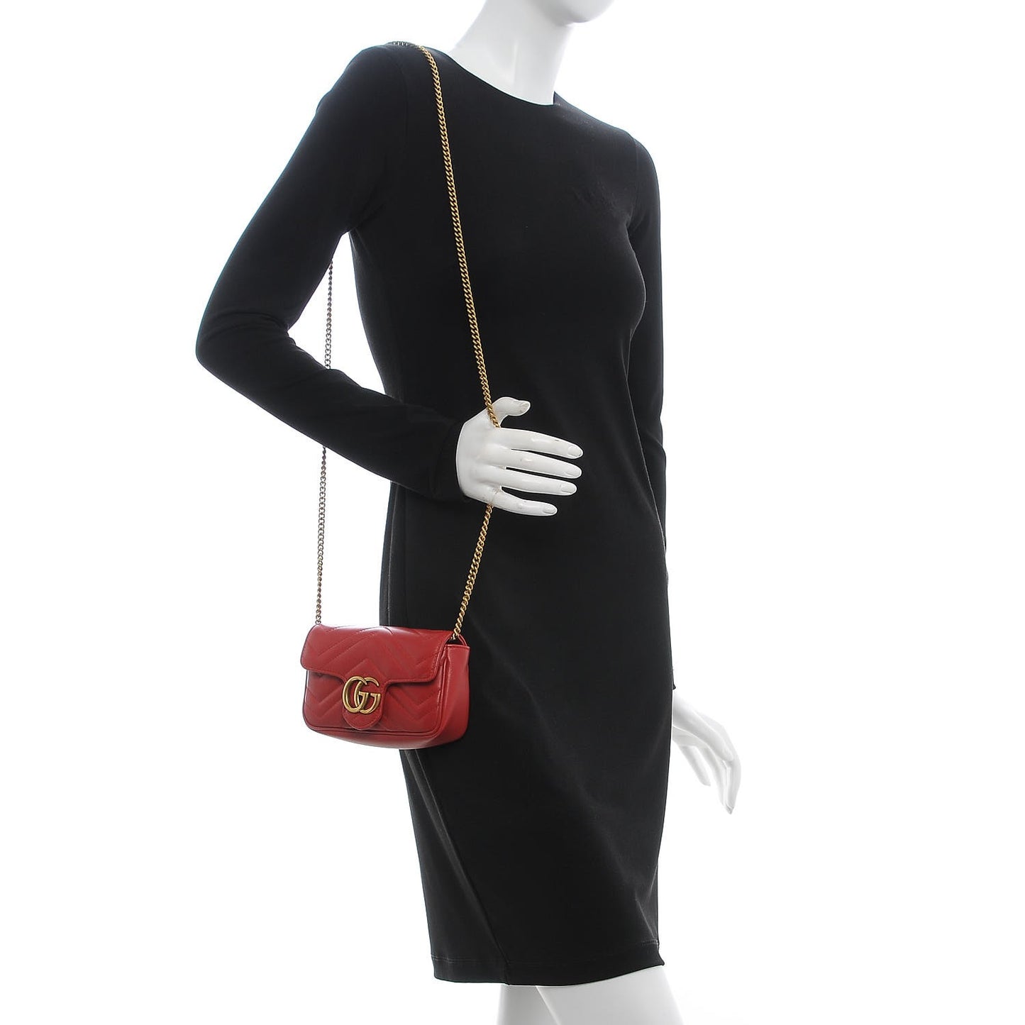 Calfskin Matelasse Super Mini GG Marmont Shoulder Bag Hibiscus Red