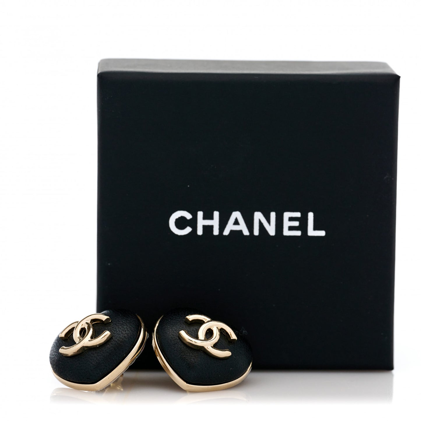 Lambskin CC Heart Earrings Black Gold