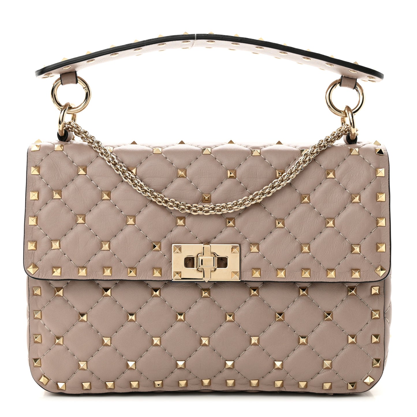 Lambskin Medium Rockstud Spike Shoulder Bag Poudre